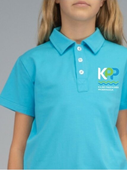 Žydri polo marškinėliai trumpomis rankovėmis su Kauno Panemunės progimnazijos logotipu 1 Žydri polo marškinėliai trumpomis rankovėmis su Kauno Panemunės progimnazijos logotipu 1
